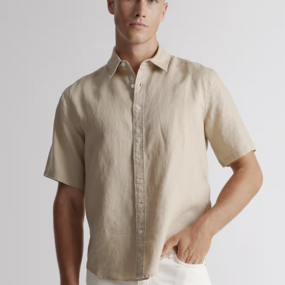 Quince Men's Tan Short Sleeve Button Down Shirt